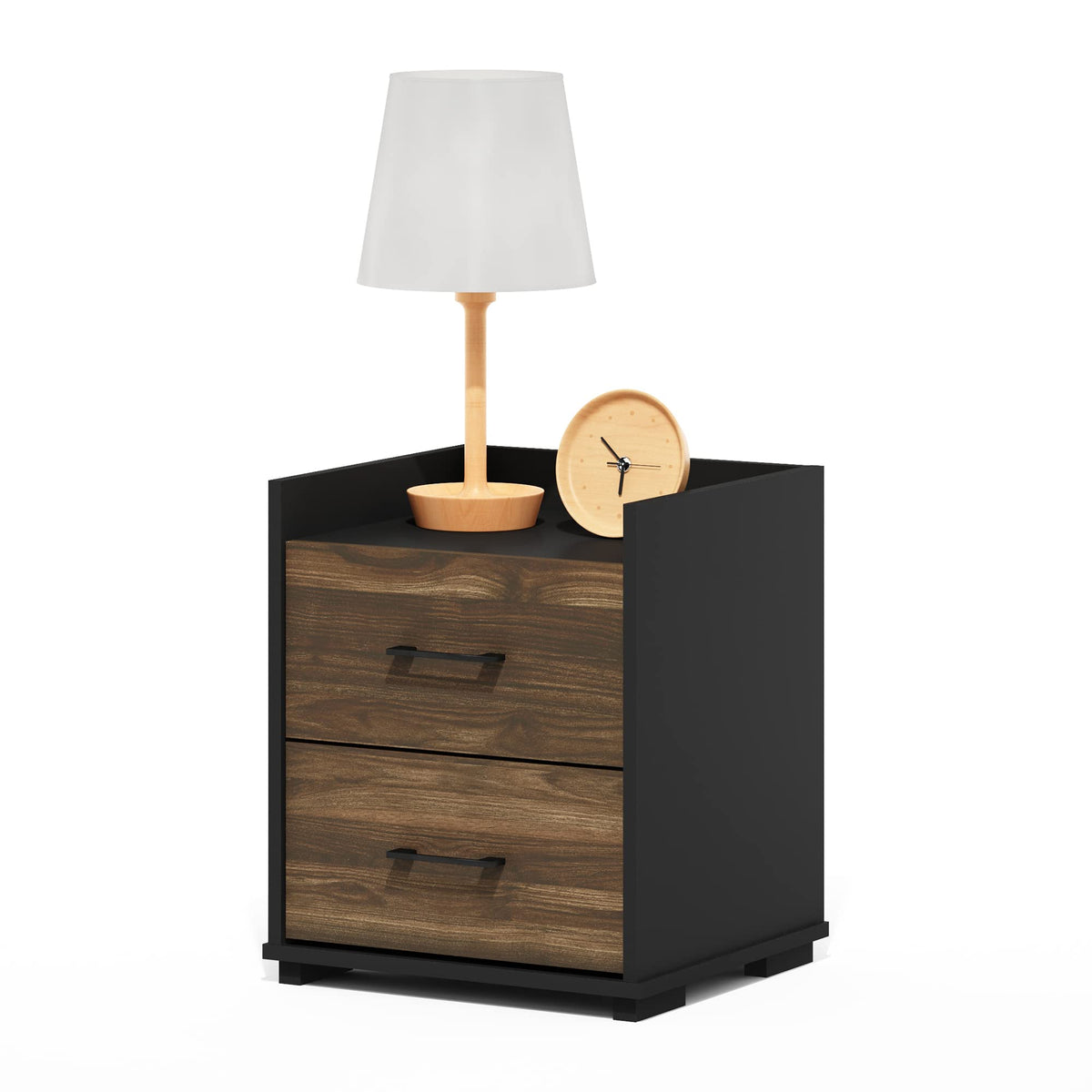 Andrey Set of 2 End Table / Side Table / Night Stand / Bedside Table with Bin Drawer, Dark Brown/Black