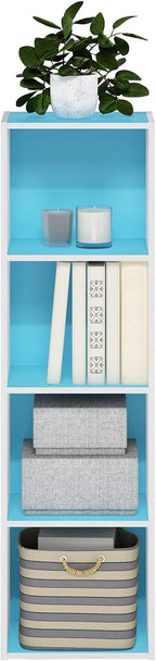 PASIR Book Shelf, 4-Tier Modern Bookshelf, Open Shelves Bookcase 9 x 12 x 42, Easy Assembly, for Living Room, Bedroom, Home Office, Light Blue/White