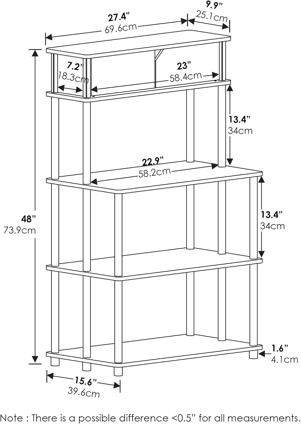 Turn-N-Tube Kitchen Storage Shelf with Top Cabinet for Kitchen, Dining Room and Home Office, Columbia Walnut/Black