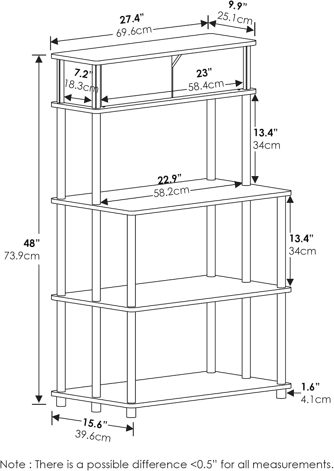 Turn-N-Tube Kitchen Storage Shelf with Top Cabinet for Kitchen, Dining Room and Home Office, Americano/Black
