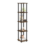 Turn-N-Tube Book Shelf, 5-Tier Square Open Frame Display Shelf, Corner Storage Shelves with Storage Bin, Shelving Unit, for Organization and Storage, Living Room, Garage, Home Office, Black