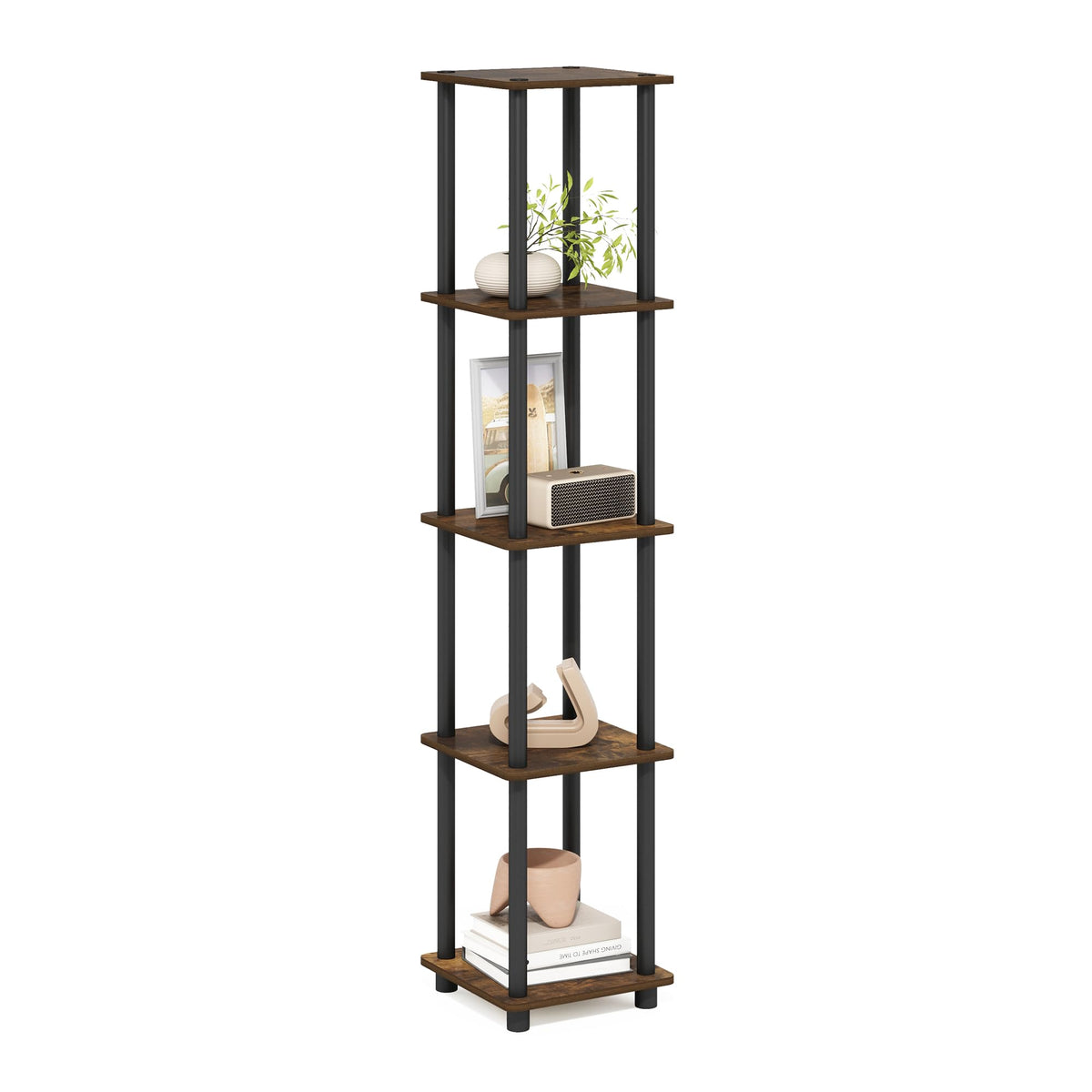 Turn-N-Tube 5-Tier Corner Square Rack Display Shelf, Round, Light Cherry/Black
