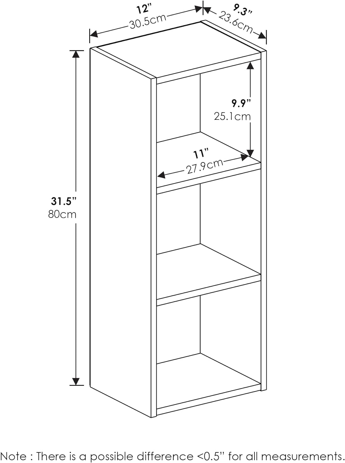 Pasir 3-Tier No Tool Assembly Open Shelf Bookcase, French Oak