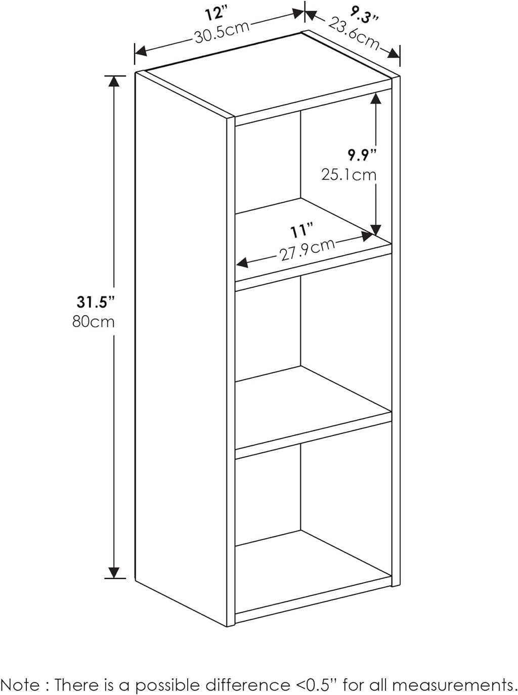 Pasir 3-Tier No Tool Assembly Open Shelf Bookcase, French Oak
