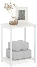 Simplistic Side Table, 2-Tier Metal Frame Modern End Table with Open Shelf, Night Stand, Bedside Table, for Living Room, Bedroom, White