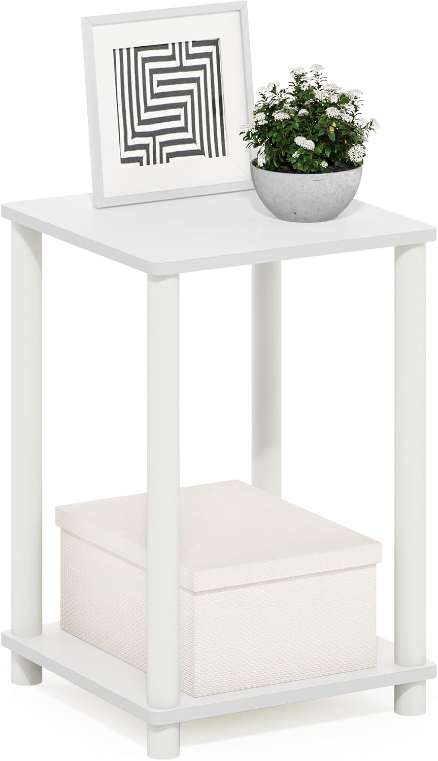 Turn-N-Tube Side Table, 2-Tier Modern Square End Table with Open Shelf, Toolless Night Stand, Bedside Table, for Living Room, Bedroom, White