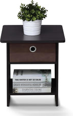 Dario Side Table with Bin Drawer, Black End Table with Open Shelves, Night Stand, Bedside Table for Living Room, Bedroom, Home Office, Dark Mocha