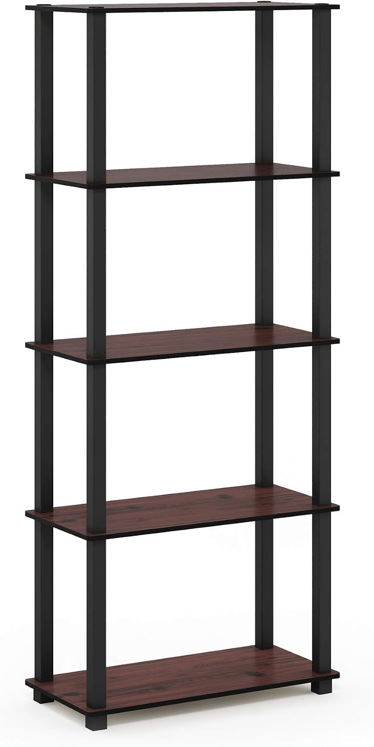 Turn-S-Tube Toolless Assembly 5-Tier Brown Storage Shelves with Square Tubes, Shelving Unit for Organization and Storage for Living Room, Home Office, Cherry Oak