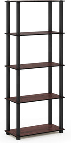 Turn-S-Tube Toolless Assembly 5-Tier Brown Storage Shelves with Square Tubes, Shelving Unit for Organization and Storage for Living Room, Home Office, Cherry Oak
