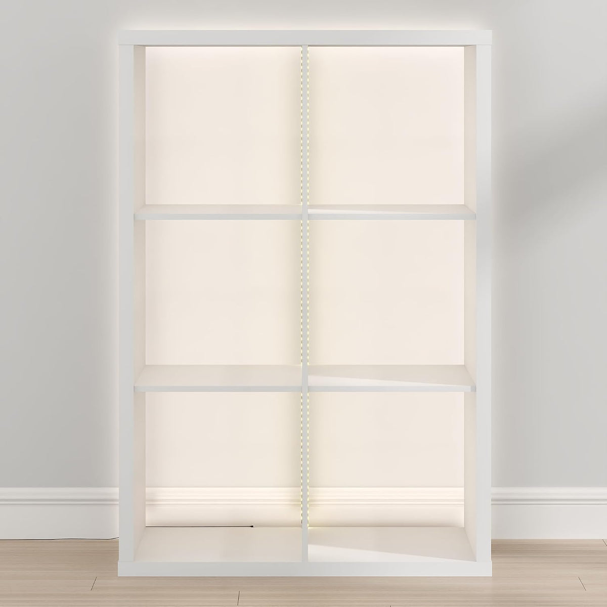 Cubicle Book Shelf with LED Lights, 6-Cube Bookshelf, Reversible Extra Thick Frame Bookcase, Display Storage Shelves, for Living Room, Bedroom, Home Office, White