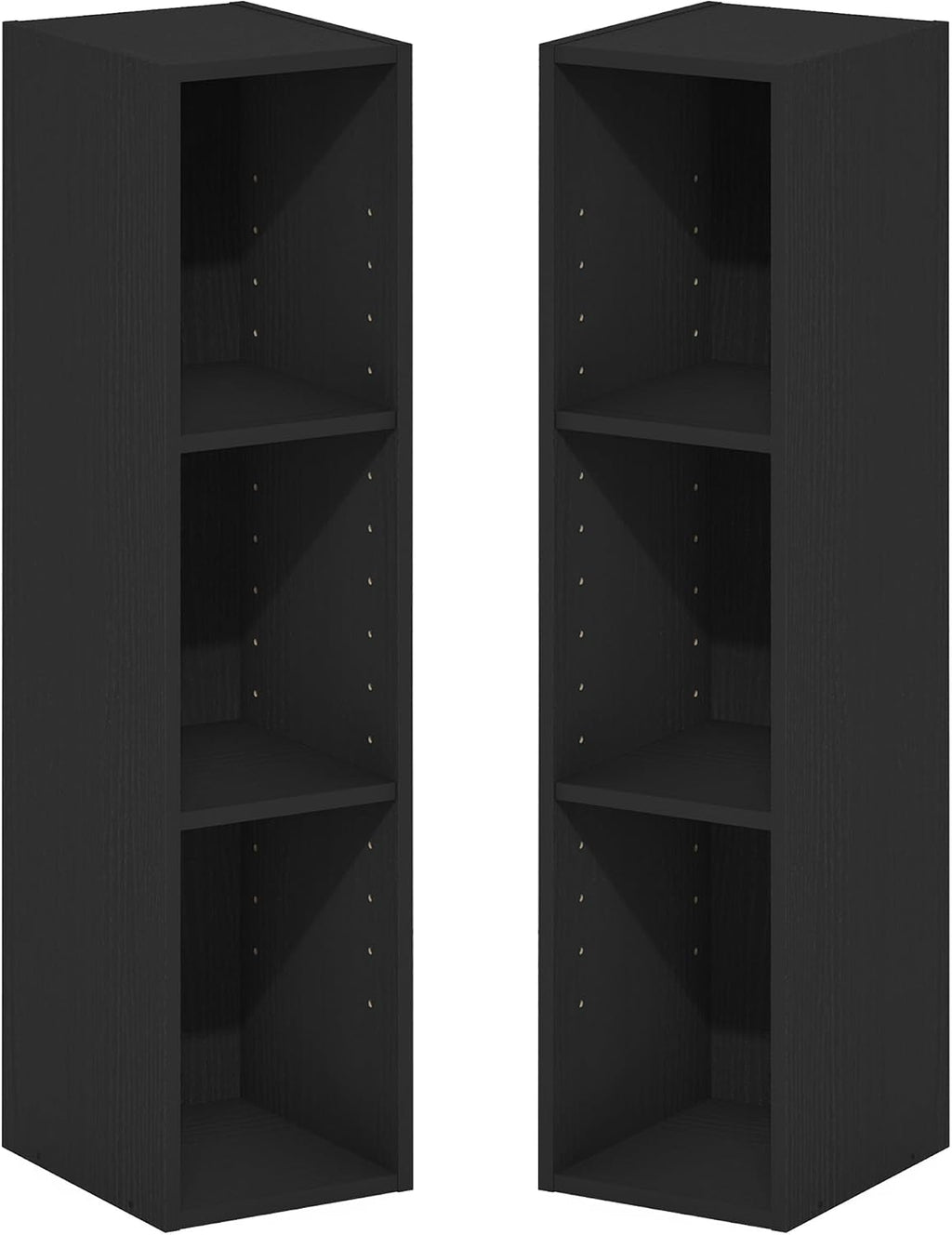 Fulda Book Shelf Set of 2, 3-Tier Narrow Bookshelf, 8" W, Blackwood