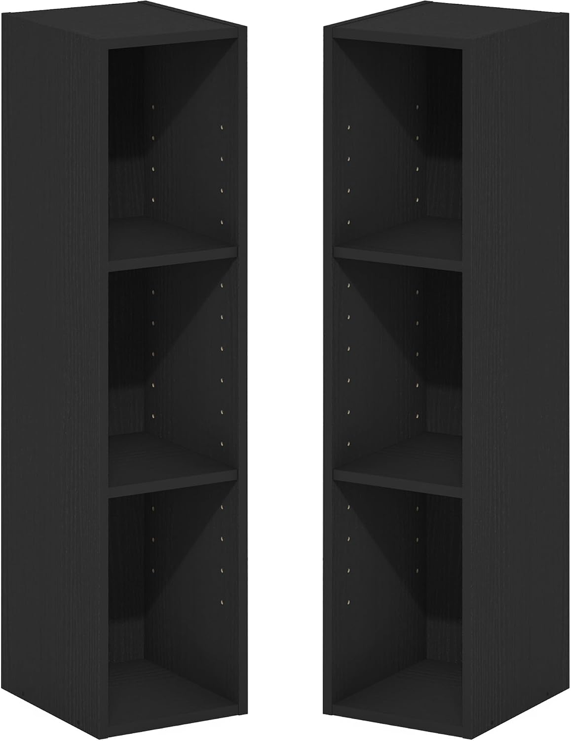 Fulda Book Shelf Set of 2, 3-Tier Narrow Bookshelf, 8" W, Blackwood