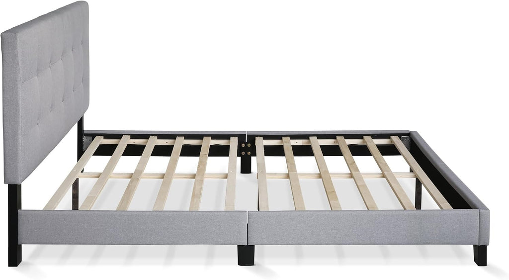 Laval Bed Frame, Upholstered Bedframe, Queen, Light Grey