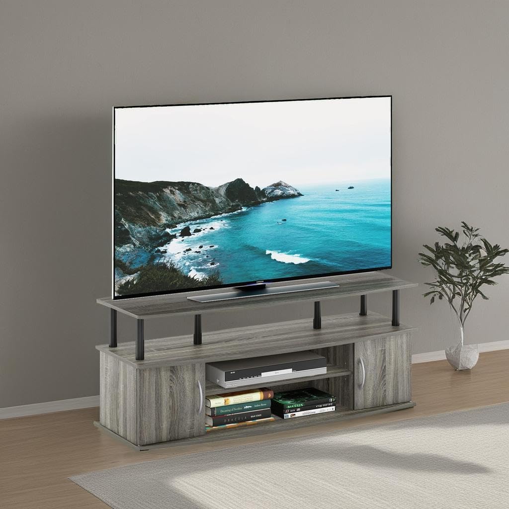 JAYA Large Entertainment Stand for TV Up to 55 Inch, French Oak Grey/Black