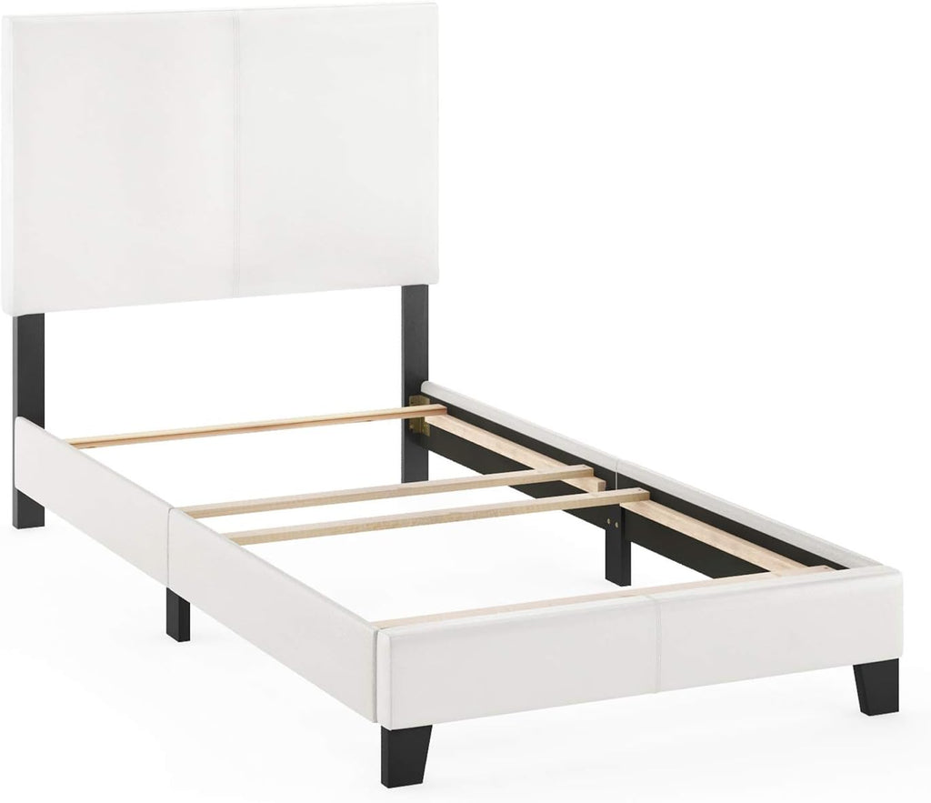 FB19821TWH Pessac PU Leather Upholstered Platform, Twin, White