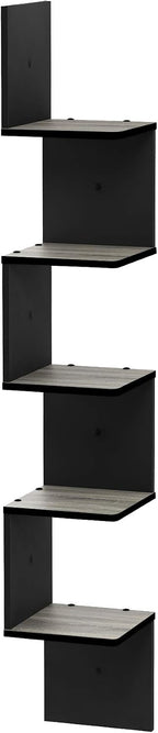 ROSSI Corner Floating Shelves for Wall, 5-Tier Corner Square Wall Shelf, S-shape Radial Floating Book Shelf, Easy Assembly, for Bathroom, Bedroom, Living Room, French Oak
