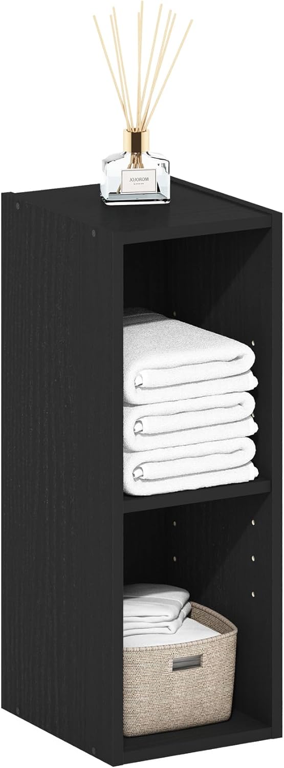 Fulda Book Shelf, 2-Tier Narrow Bookshelf, Bookcase with 8-in Width Storage Shelf, 9.3 x 7.9 x 21.2, for Living Room, Bedroom, Home Office, Blackwood