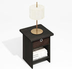 Dario Square Side Table with Storage Bin Drawer, Black Espresso