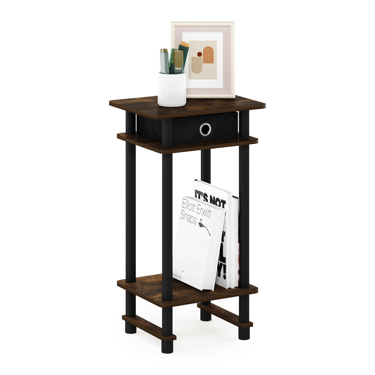 Turn-N-Tube Tall-Wide Hallway Console Table with Bin, Espresso/Brown