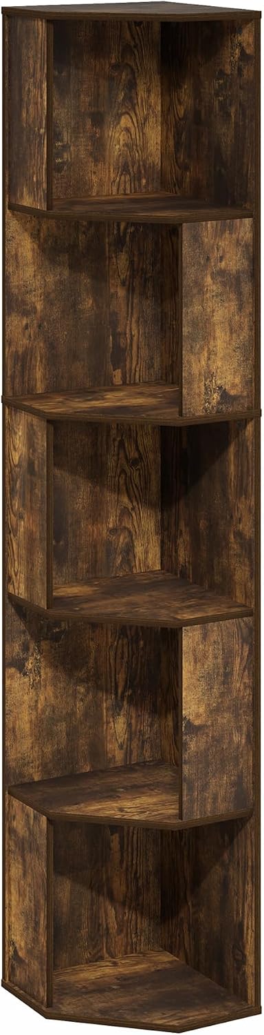 ECON Corner Shelf, 5-Tier Corner Book Shelf, Standing Storage Shelves, Cube Display Rack, Bookshelf, for Organization and Storage, Living Room, Home Office, Amber Oak