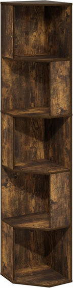 ECON Corner Shelf, 5-Tier Corner Book Shelf, Standing Storage Shelves, Cube Display Rack, Bookshelf, for Organization and Storage, Living Room, Home Office, Amber Oak