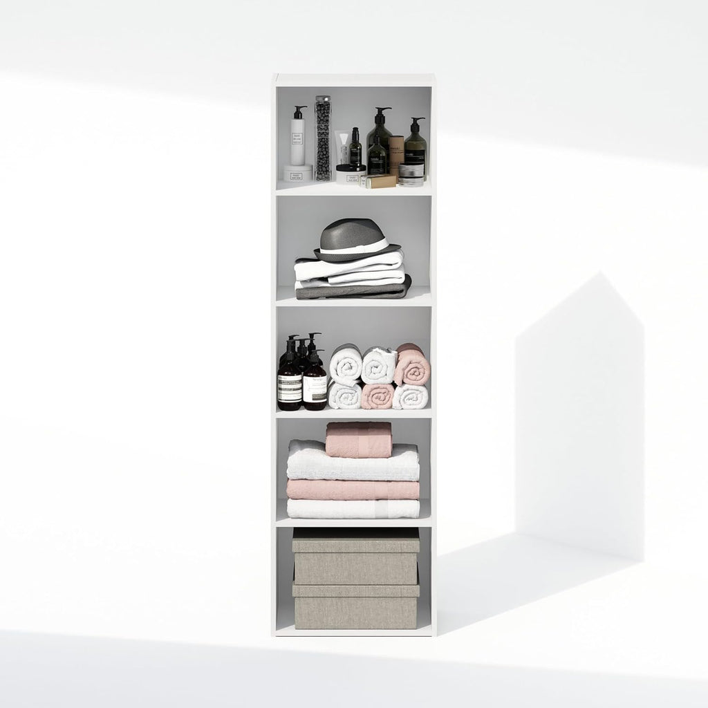 Reed Closet Organizers and Storage, 5-Tier Closet Organizer, Open Shelf Closet Storage, for Wardrobe, Bedroom, Living Room, White