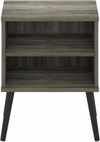 Claude Mid Century Style Nightstand with Wood Legs, 15.55 (D) x 15.55 (W) x 20.16 (H) inches, French Oak Grey