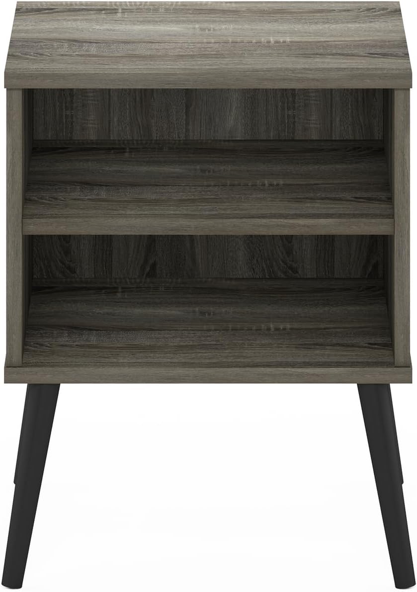 Claude Mid Century Style Nightstand with Wood Legs, 15.55 (D) x 15.55 (W) x 20.16 (H) inches, French Oak Grey
