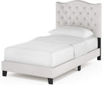 Lille Button Tufted Headboard Bed Frame, Twin Size, Beige