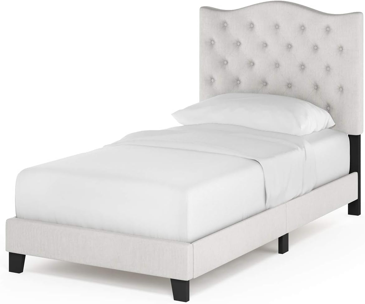 Lille Button Tufted Headboard Bed Frame, Twin Size, Beige