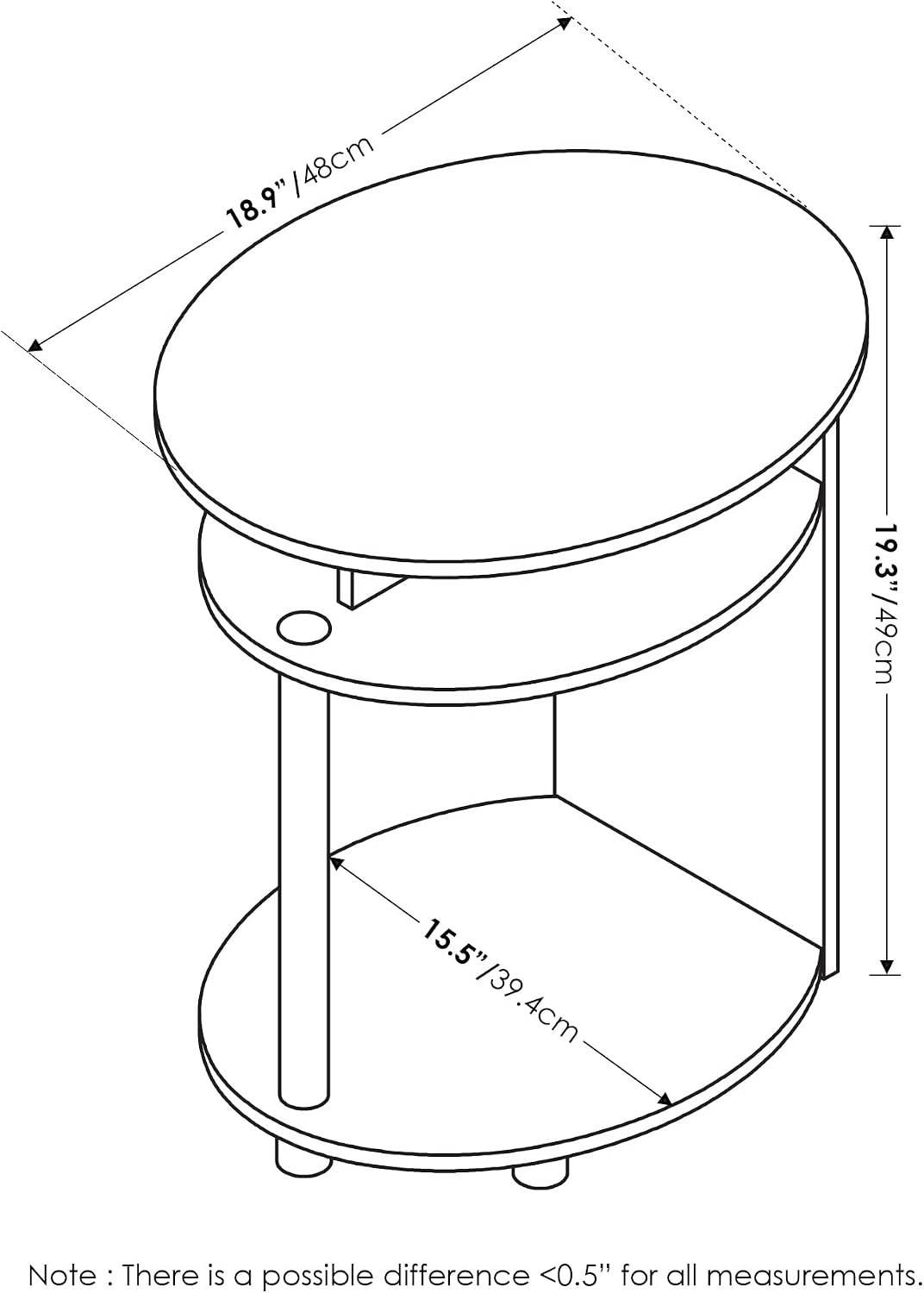JAYA Simple Design Oval End Table with Bin, Americano/Chrome