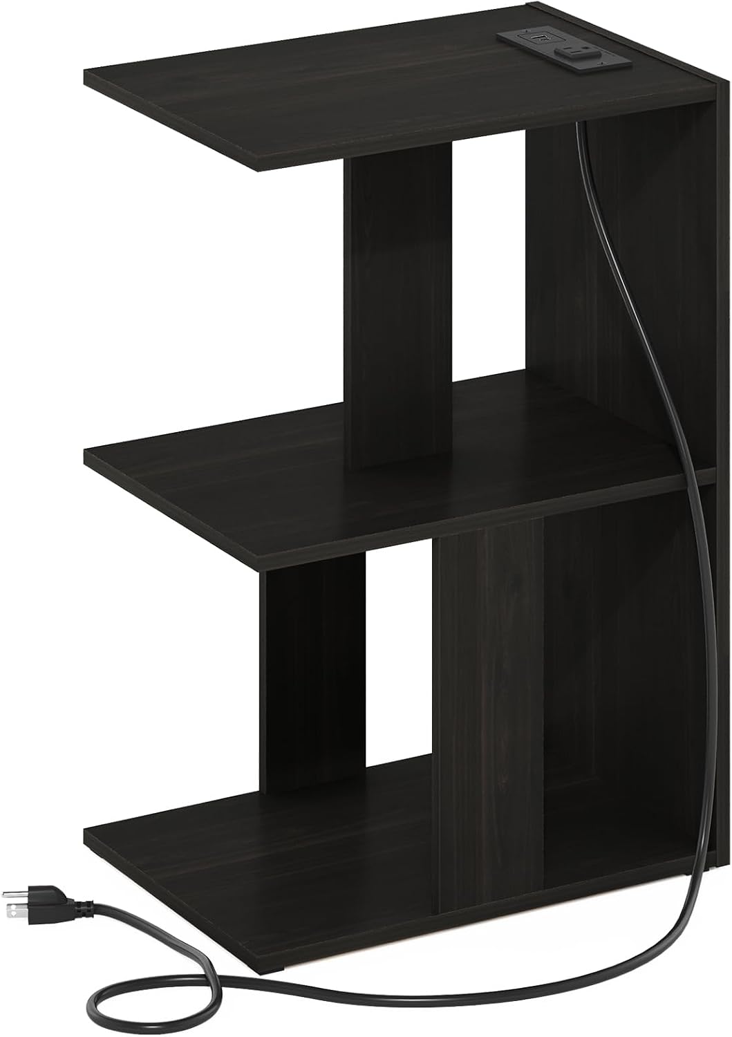 BOYATE 2-Tier Night Stand with Charging Station, Espresso