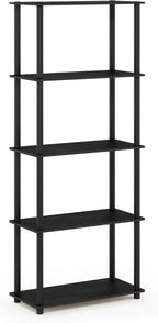 TURN-N-TUBE Storage Shelves, 5-Tier Book Shelf, Corner Shelf, Toolless Open Shelves, for Organization and Storage, Living Room, Garage, Home Office, Americano