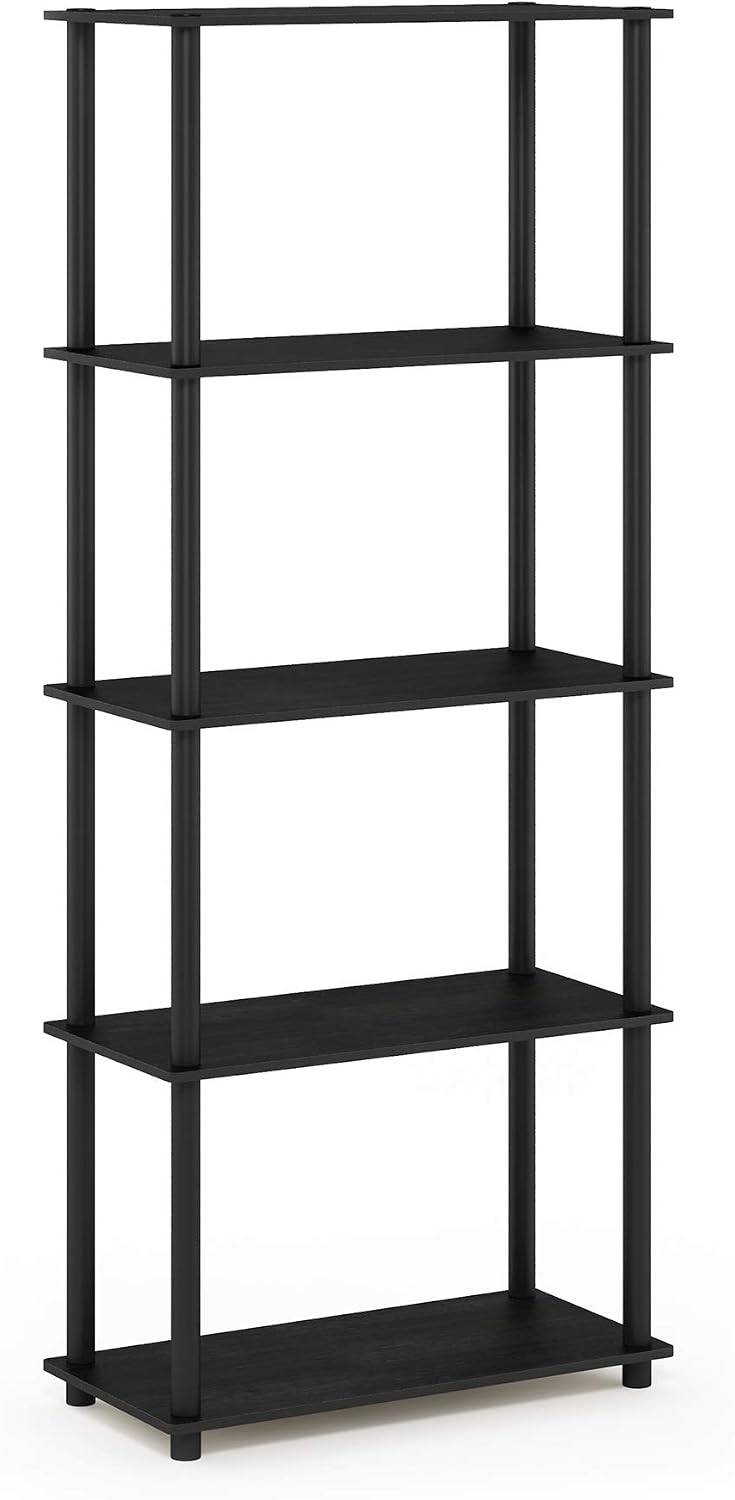 TURN-N-TUBE Storage Shelves, 5-Tier Book Shelf, Corner Shelf, Toolless Open Shelves, for Organization and Storage, Living Room, Garage, Home Office, Americano