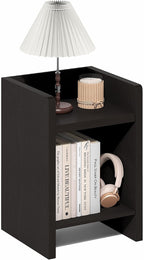 Viola Thick Frame Night Stand with Storage Bin, Dark Oak