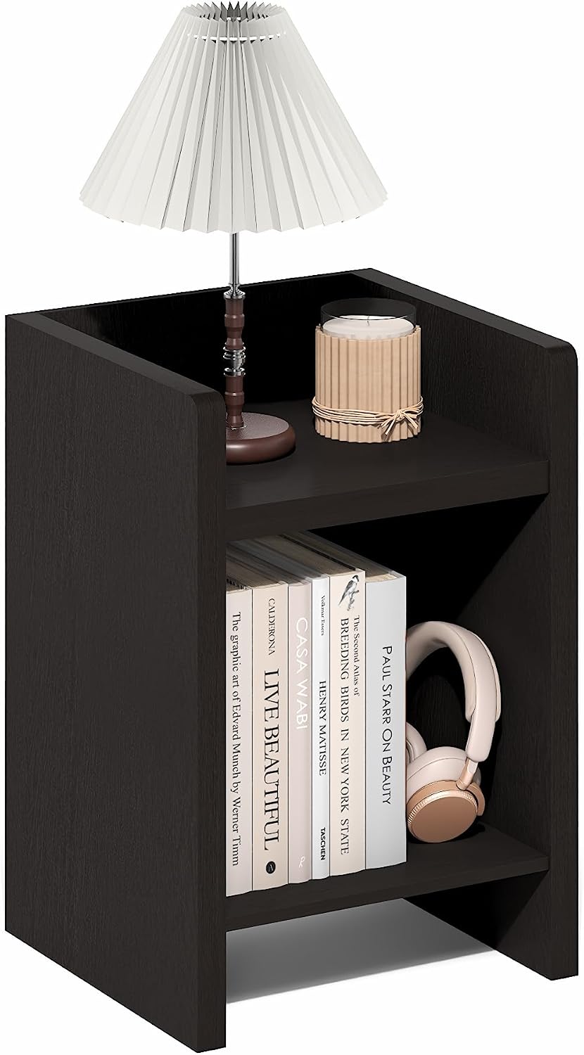 Viola Thick Frame Night Stand with Storage Bin, Dark Oak