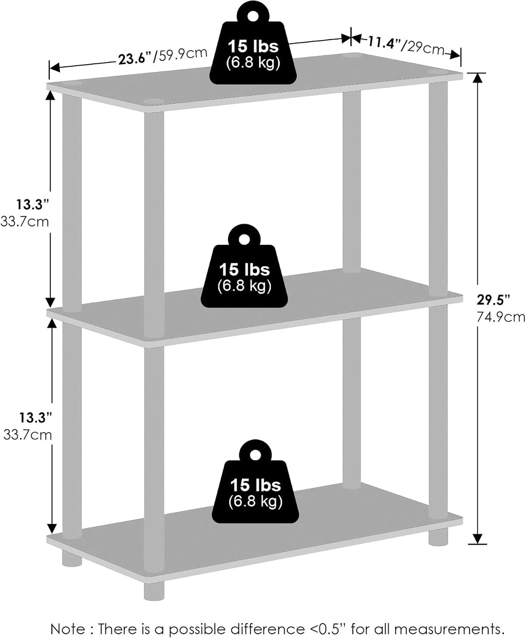 Turn-N-Tube Book Shelf, 3-Tier Bookshelf, Bookcase with Multipurpose Compact Display Rack, 11.6 x 23.6 x 29.6, for Living Room, Bedroom, Home Office, Beech