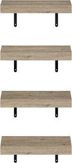 Tanna Floating Shelves for Wall Set of 4, 15-Inch Wall Shelf, Wall Mounted Shelf, for Bathroom, Home Office, Living Room, Natural