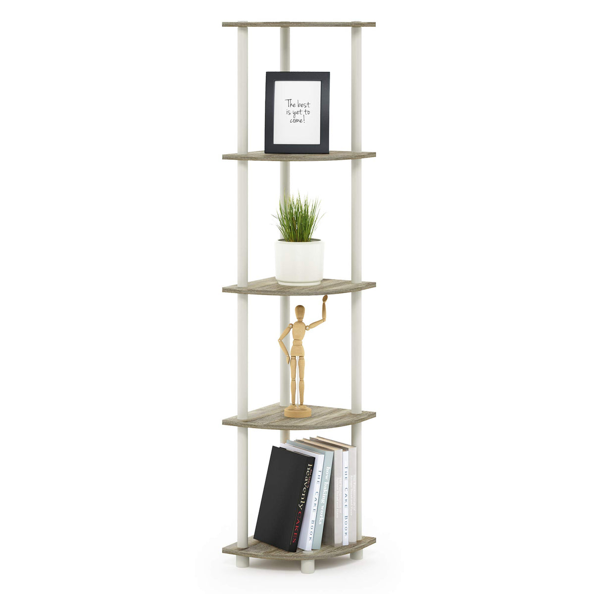 99152BE/WH/IV 3-Tier Go Green Multipurpose Storage Rack Shelving Unit Bookshelf Cabinet with 2 Bins, Beech Finish