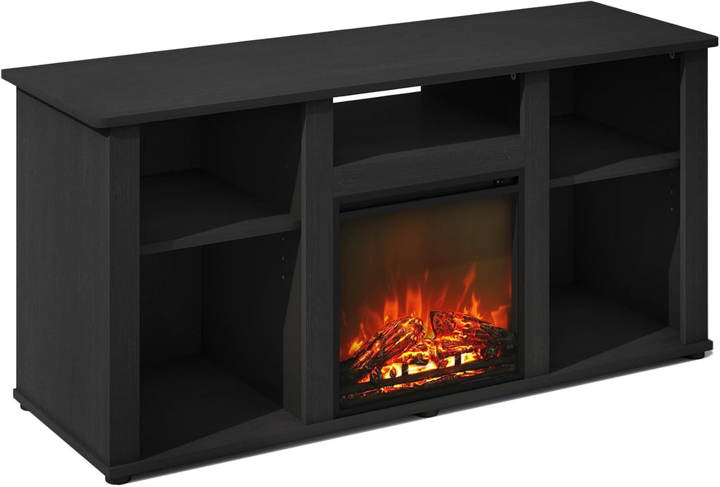 Jensen Fireplace TV Stand, NO Heat Decorative Electric Fireplace Corner TV Stand for TV up to 55 Inch, with 5 Open Shelves, for Living Room, Americano