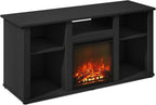 Jensen Fireplace TV Stand, NO Heat Decorative Electric Fireplace Corner TV Stand for TV up to 55 Inch, with 5 Open Shelves, for Living Room, Americano