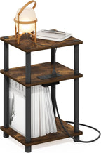 JUST Side Table, 3-Tier Modern End Table with Charging Station, Easy Assembly Night Stand, Bedside Table with USB and Type-C Port, for Living Room, Bedroom, Amber Pine
