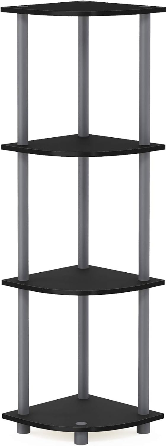 Turn-N-Tube Corner Shelf, 4-Tier Corner Bookshelf, Display Storage Shelves with Open Shelves, for Organization and Storage, Living Room, Home Office, Garage, Black