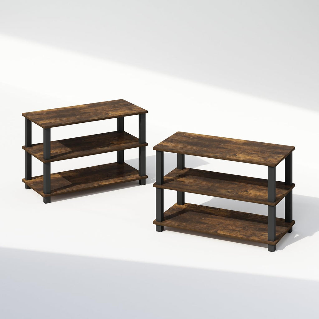 Turn-S-Tube Storage Shelves Set of 2, 3-Tier Stackable Standing Shelf, Open Corner Shelf, for Organization and Storage, Living Room, Garage, Home Office, Amber Pine
