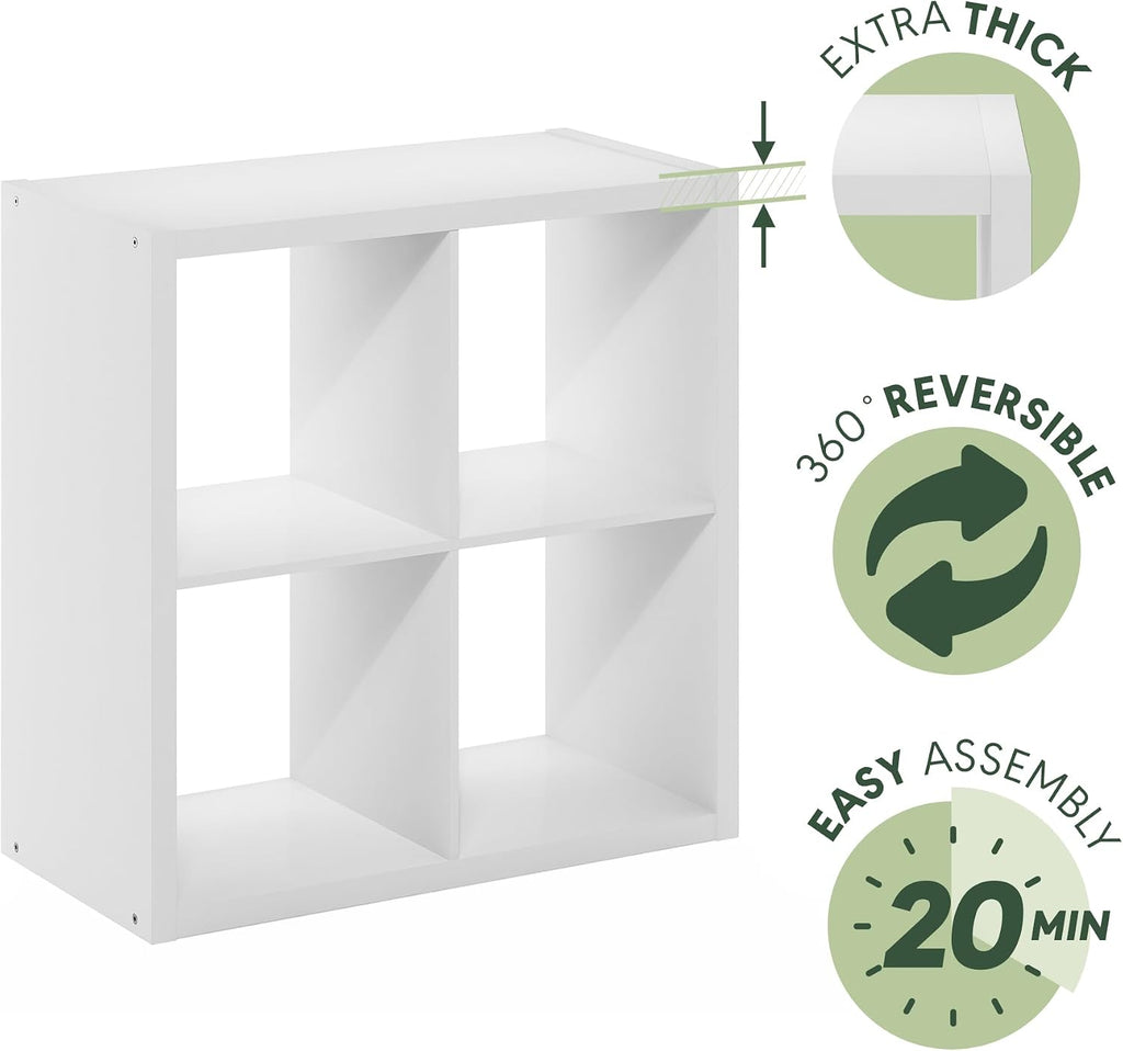 Cubicle Open Back Decorative Cube Storage Organizer, 4-Cube, White