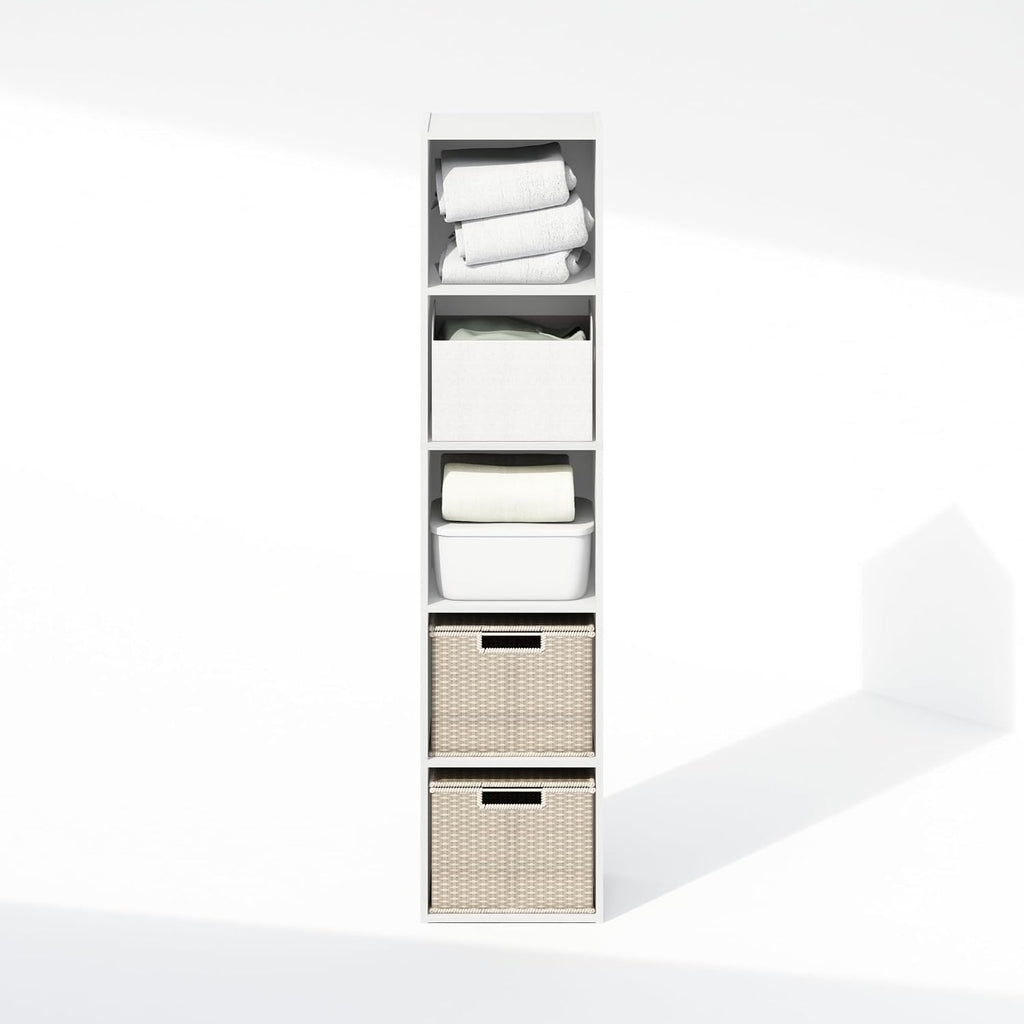 Reed Closet Organizers and Storage, 5-Tier Closet Organizer, Open Shelf Closet Storage, for Wardrobe, Bedroom, Living Room, White