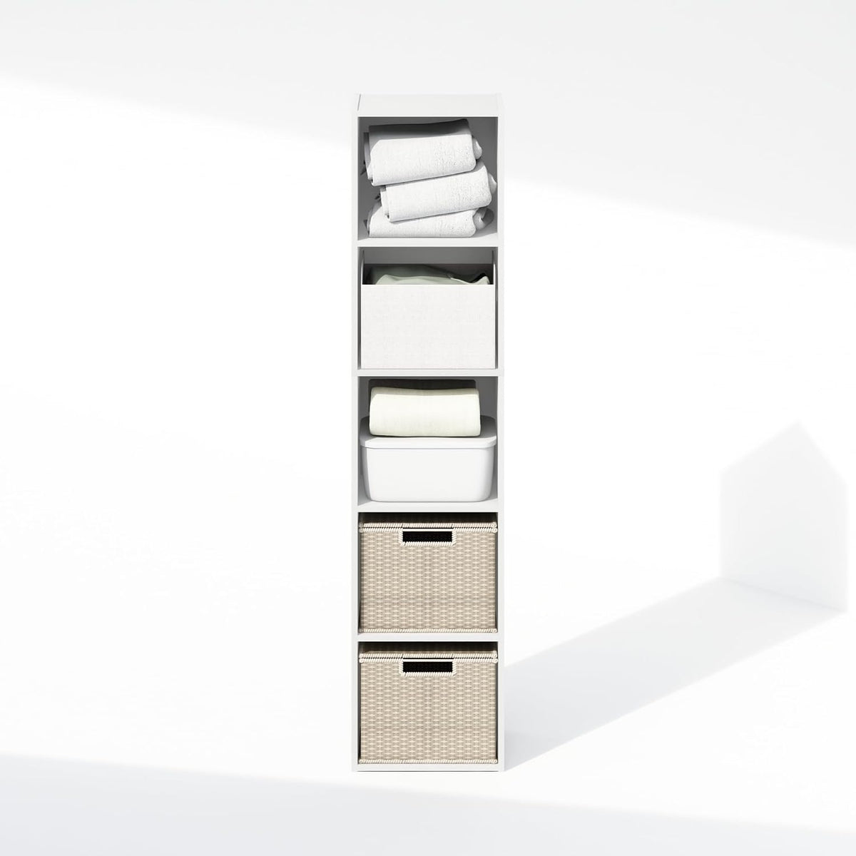 Reed Closet Organizers and Storage, 5-Tier Closet Organizer, Open Shelf Closet Storage, for Wardrobe, Bedroom, Living Room, White