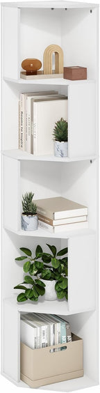 ECON Corner Shelf, 5-Tier Corner Book Shelf, Standing Storage Shelves, Cube Display Rack, Bookshelf, for Organization and Storage, Living Room, Home Office, White