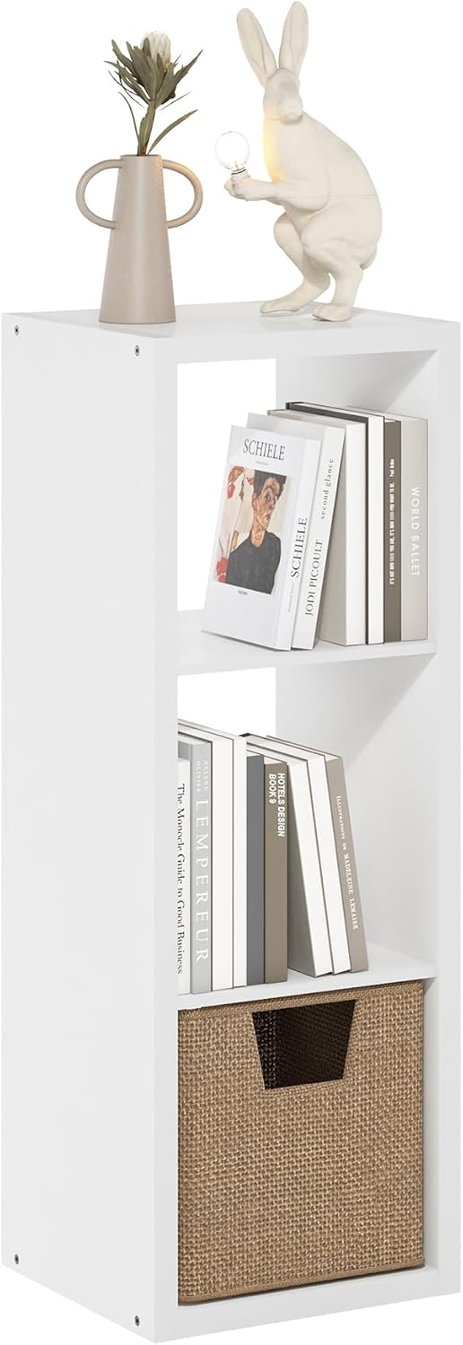 Cubicle Book Shelf, 3-Cube Bookshelf, Extra Thick Frame Horizontally & Vertically Reversible Bookcase with Open Back, 14.6" x 16" x 44", for Living Room, Bedroom, Home Office, White