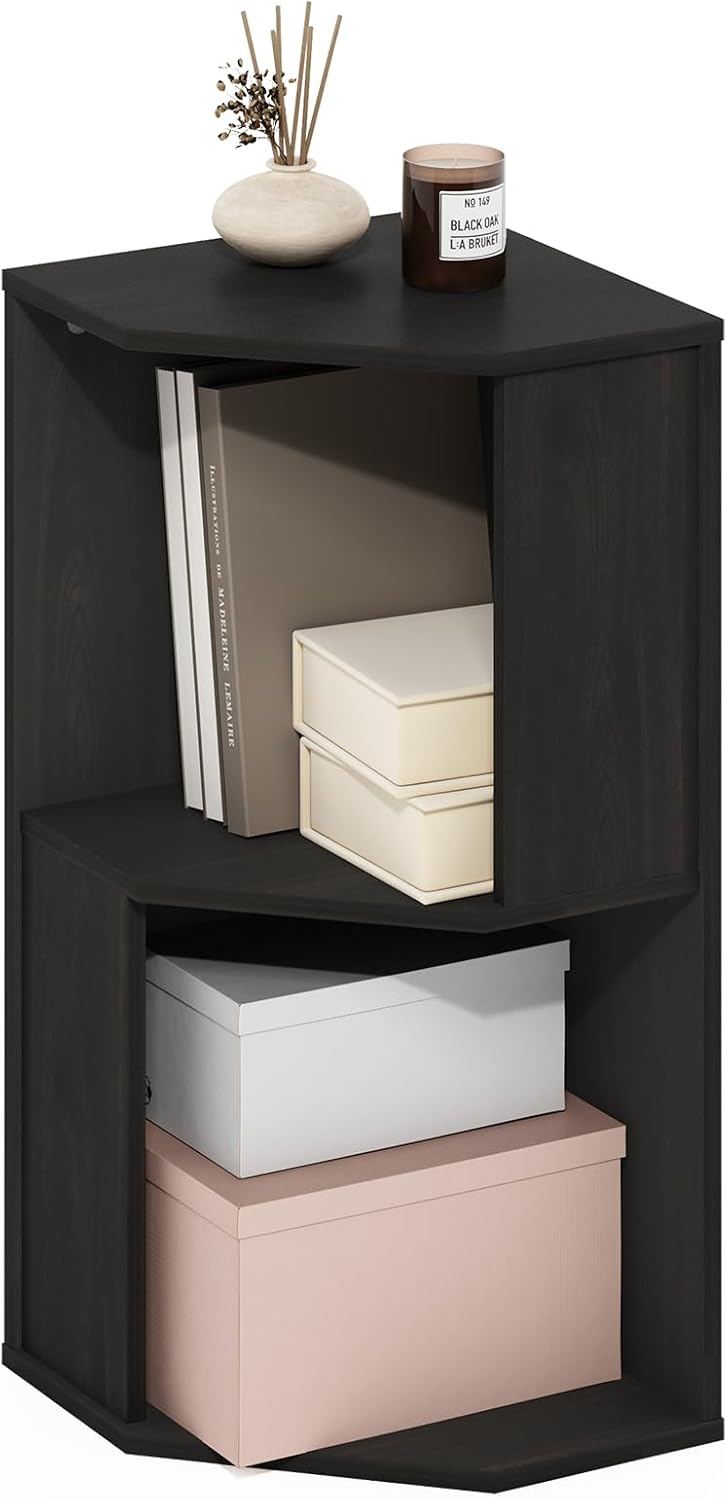 ECON Corner Shelf, 2-Tier Corner Book Shelf, Standing Storage Shelves, Cube Display Rack, Bookshelf, for Organization and Storage, Living Room, Home Office, Espresso